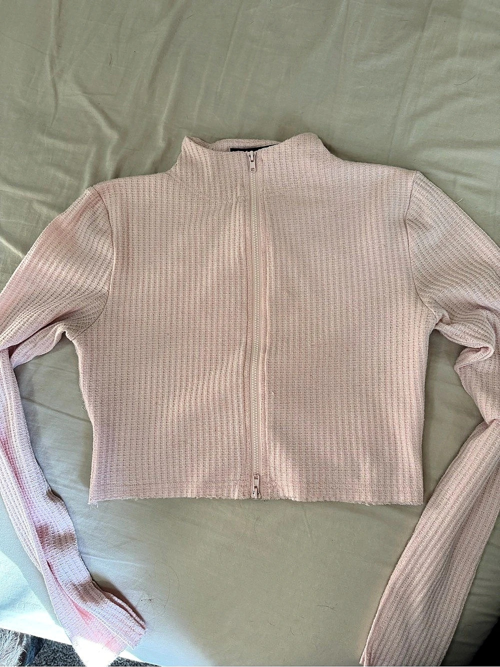 White Fox Pink Zip Front Sweater Size Medium